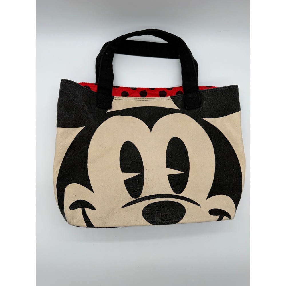 Disney Store Mickey Minnie Mouse Canvas Tote Bag Polka Dot Lining Black Cream